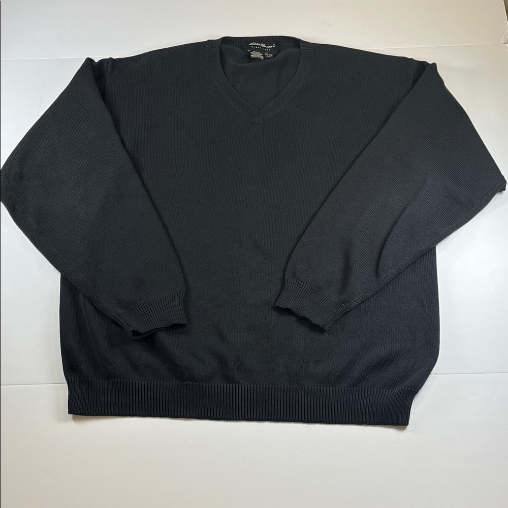 Eddie Bauer Classic Black V-Neck Sweater Sz Lg Tall